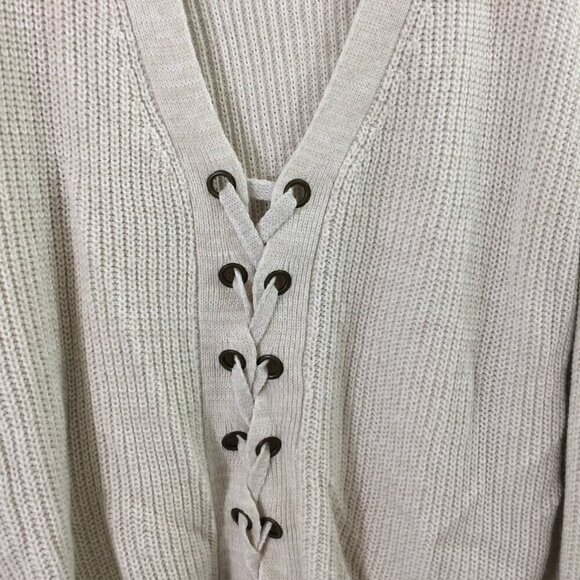 Miracle Sweater Cardigan Unique Lace Front Oversized Beige Cotton Short Size M/L - Picture 4 of 4